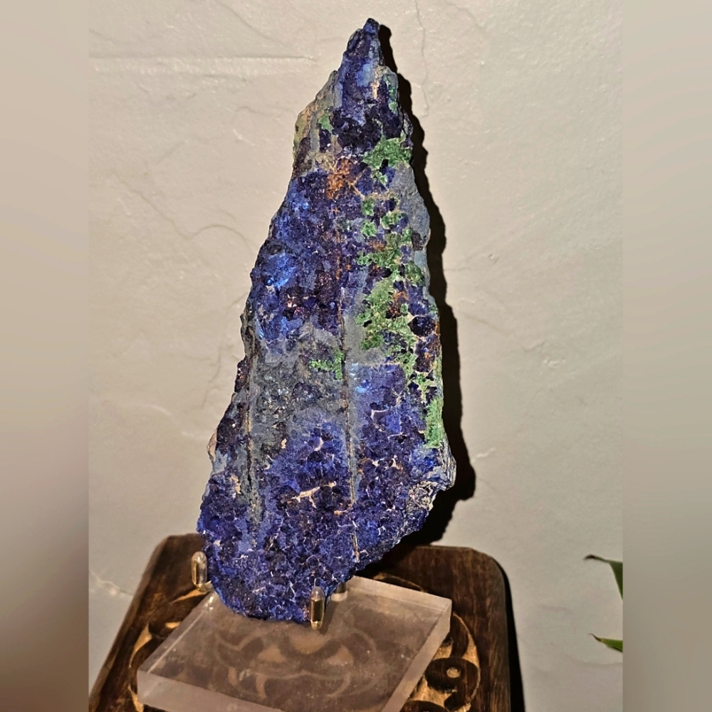 Rare Old Stock Azurite Crystals on Malachite Plate from Arizona